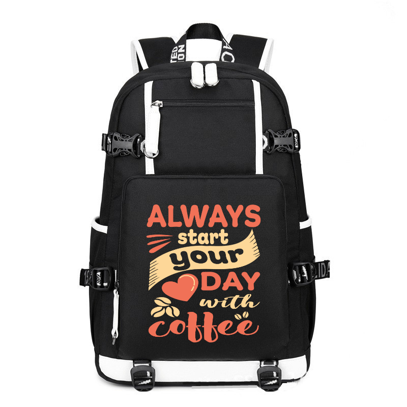 Always Start Your Day With Coffee printing Canvas Backpack