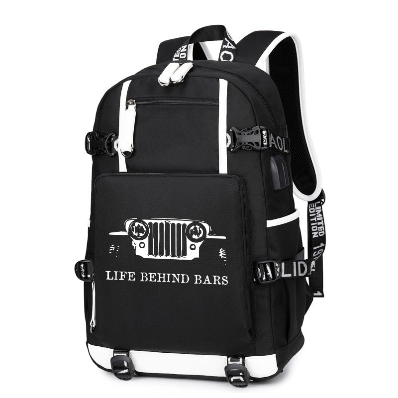 Jeep life behind bar Printing Canvas Backpack