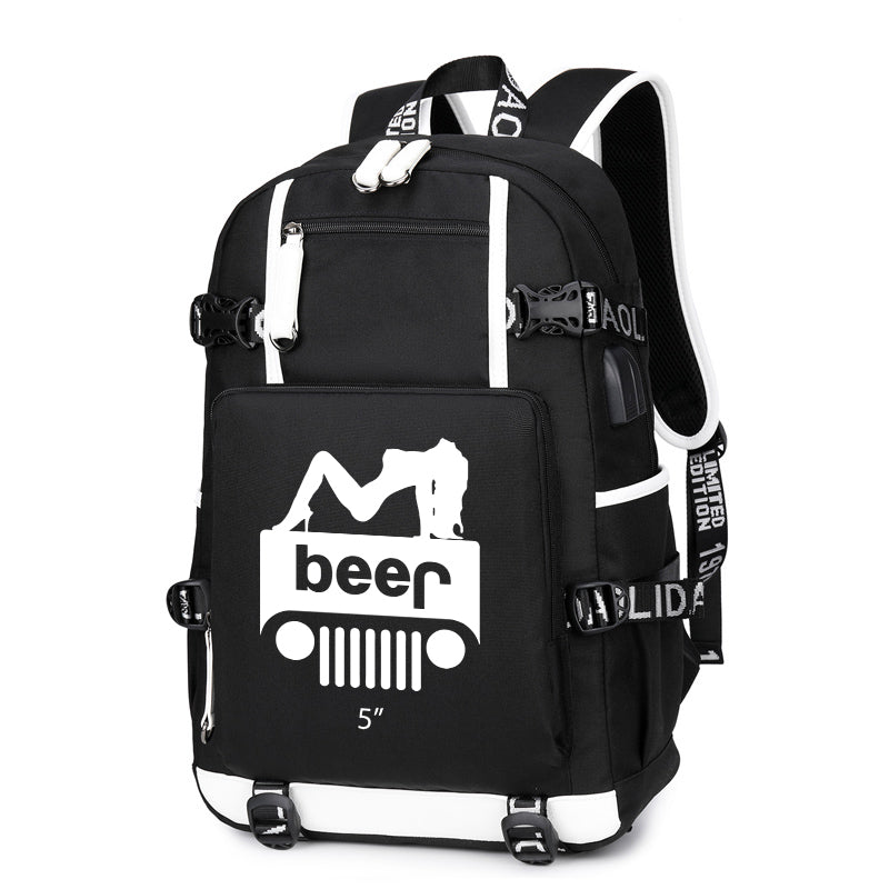 Girl Jeep Beer Printing Canvas Backpack