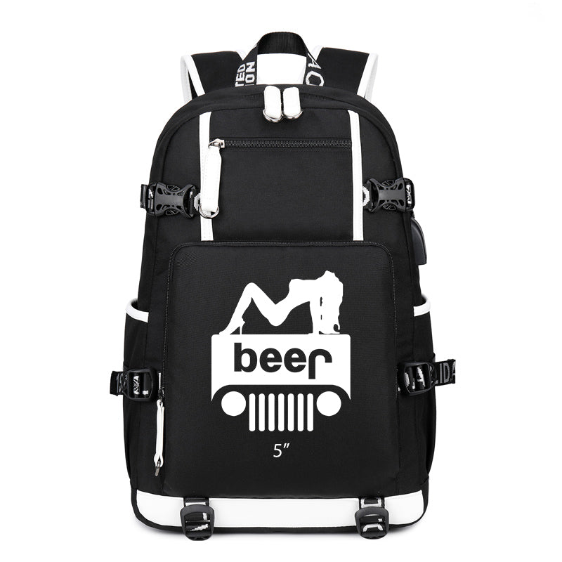 Girl Jeep Beer Printing Canvas Backpack