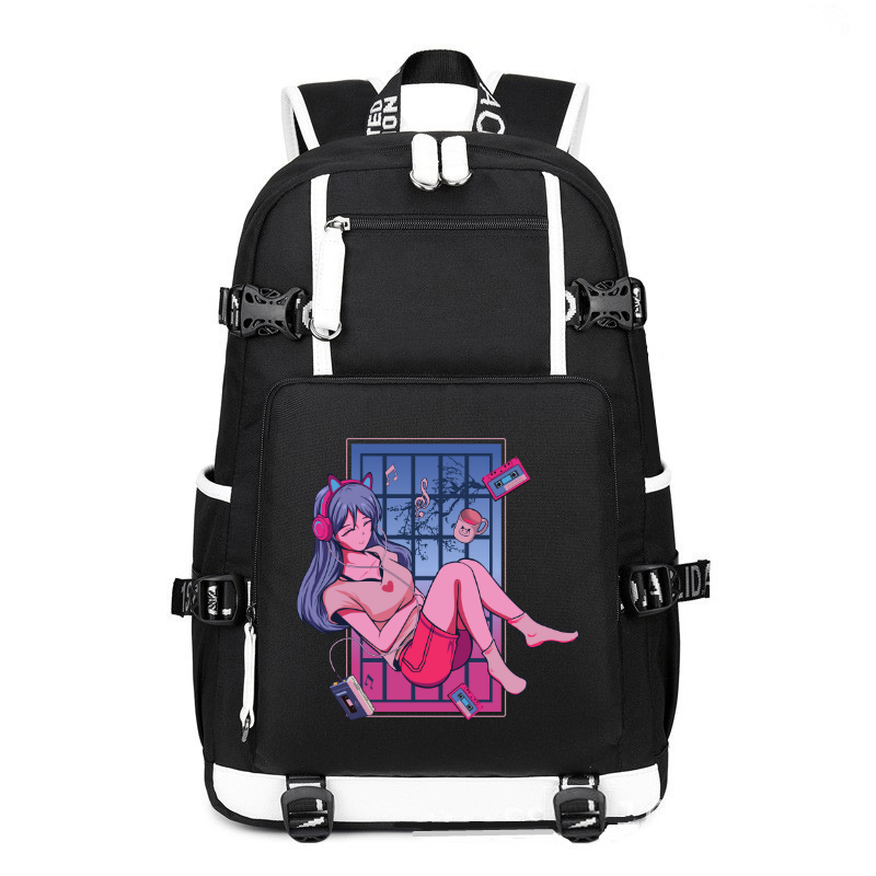 Anime Japanese Cute Girl Enjoy The Music printing Canvas Backpack