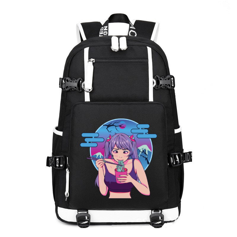 Anime Japanese Cute Girl Eat Ramen printing Canvas Backpack