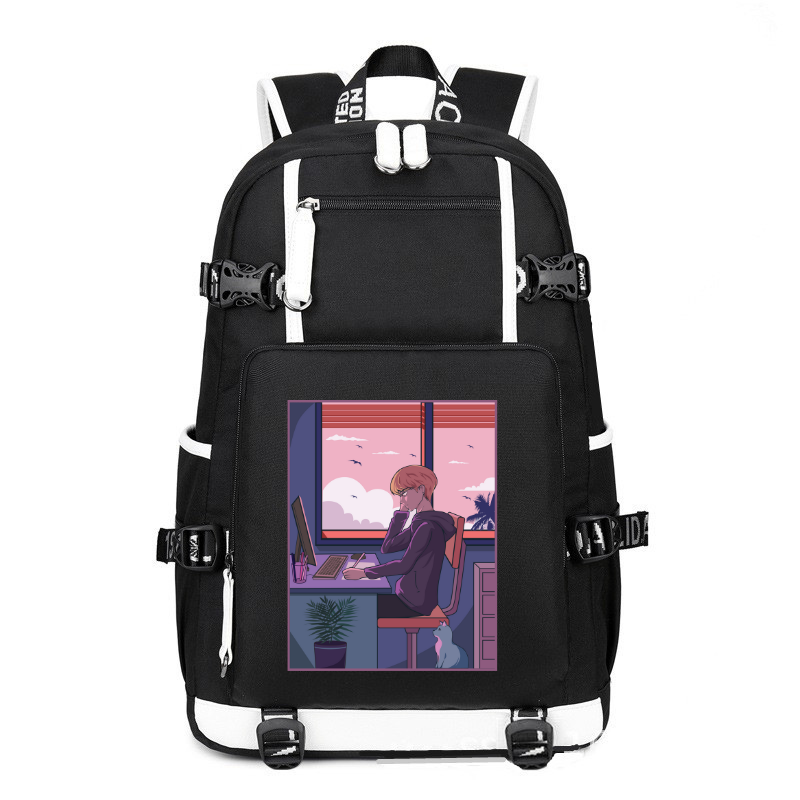 Anime Japanese The Boy Do Homework printing Canvas Backpack