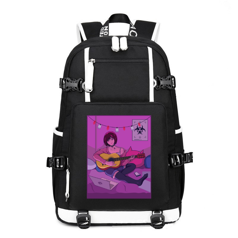 Anime Japanese The Cute Girl Play Guitar printing Canvas Backpack