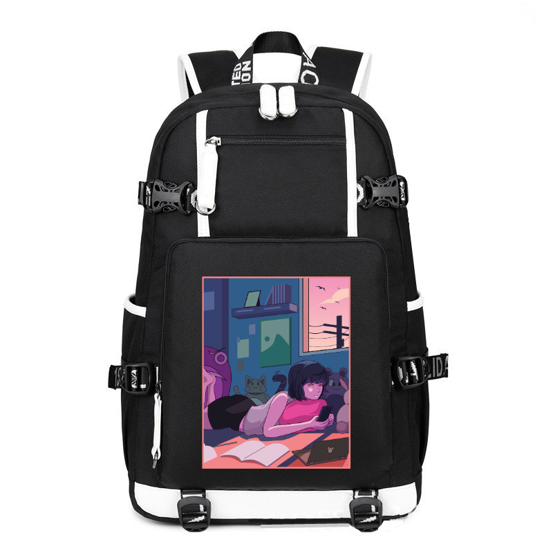 Anime Japanese The Cute Girl Relax on The Bed printing Canvas Backpack