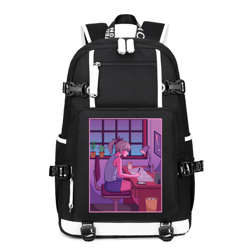 Anime Japanese The Cute Girl Do Homework printing Canvas Backpack