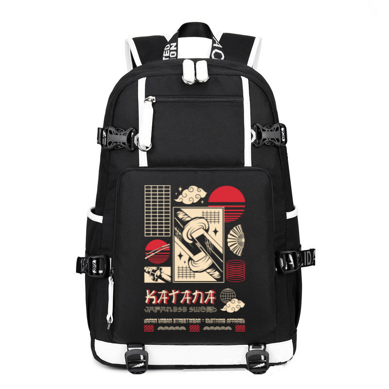 Japan Streetwear Katana Japanese Sword printing Canvas Backpack