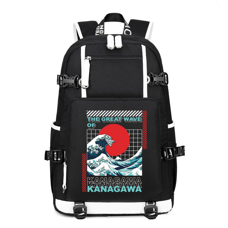 Japan Streetwear The Great Wave Of Kanagawa printing Canvas Backpack