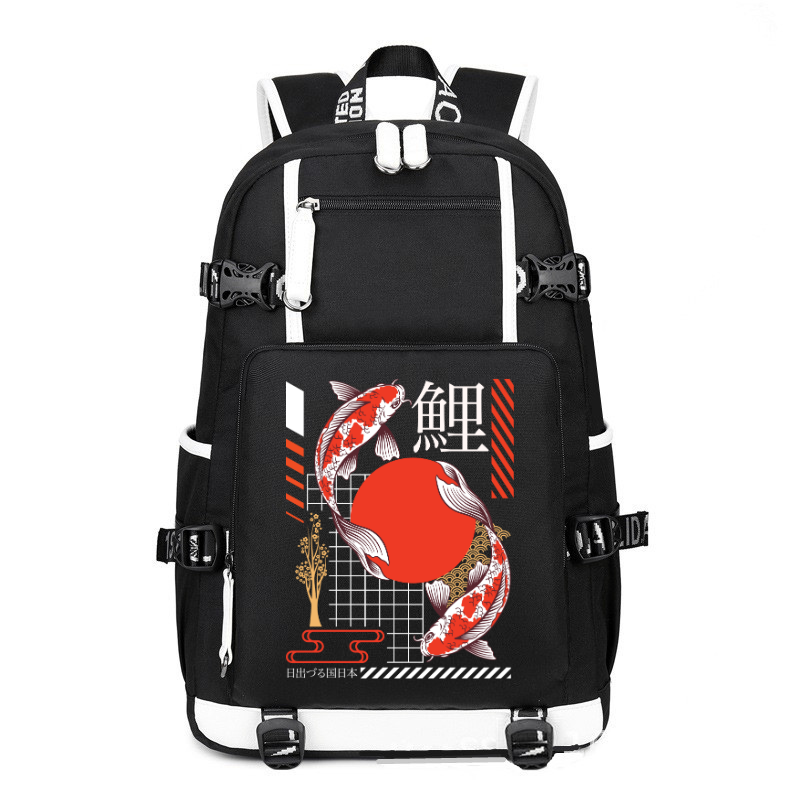 Japan Streetwear Japanese koi printing Canvas Backpack