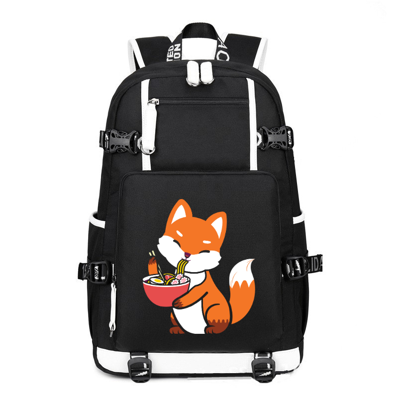 Fox Ramen Kawaii Anime Noodle printing Canvas Backpack