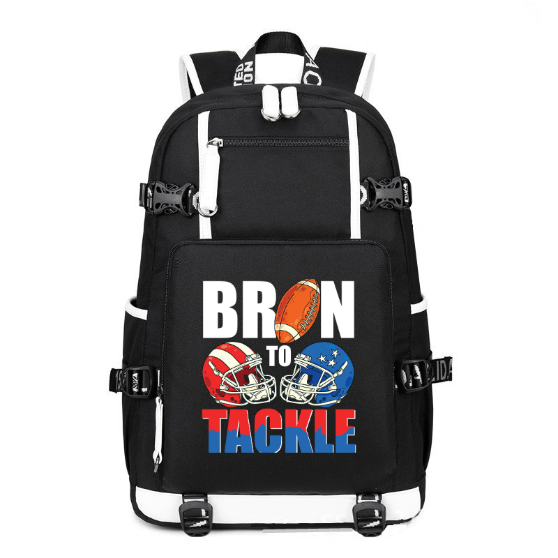 Football Born To Tackle printing Canvas Backpack