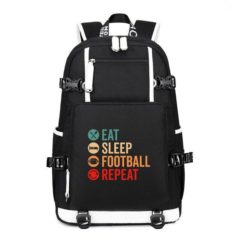 Eat Sleep Football Repeat printing Canvas Backpack