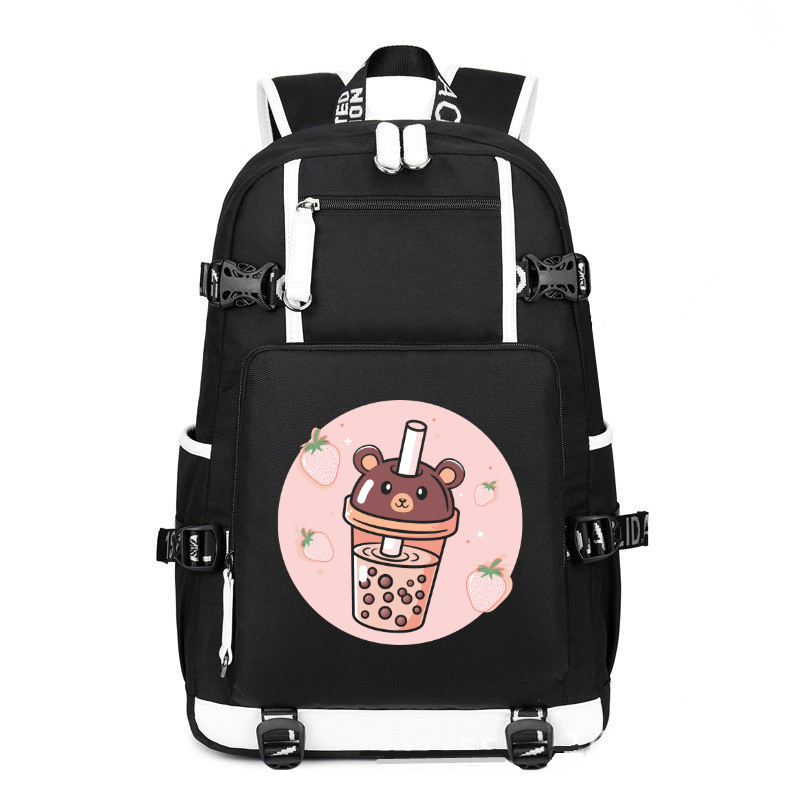 Bubble Milk Tea Boba Cute Bear Kawaii printing Canvas Backpack