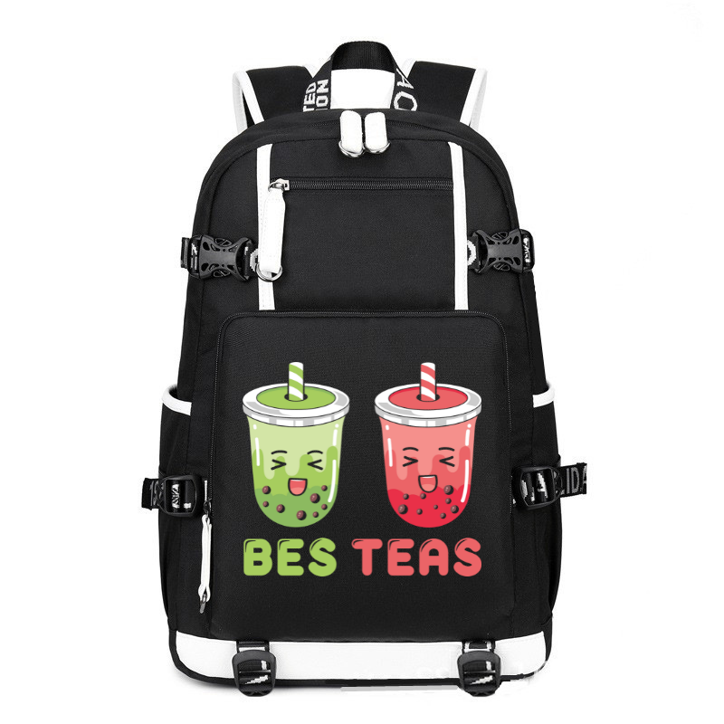 Bes Teas Besties Cute Boba Best Friends printing Canvas Backpack