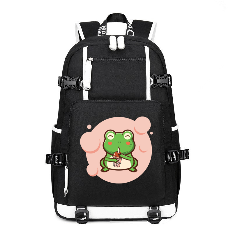 Frog Boba Tea Bubble Kawaii Anime printing Canvas Backpack