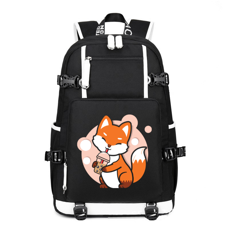 Fox Boba Tea Bubble Tea Anime Kawaii Fox printing Canvas Backpack