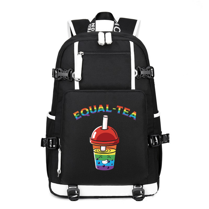 Bubble Tea Boba LBGT Gay Pride Rainbow printing Canvas Backpack