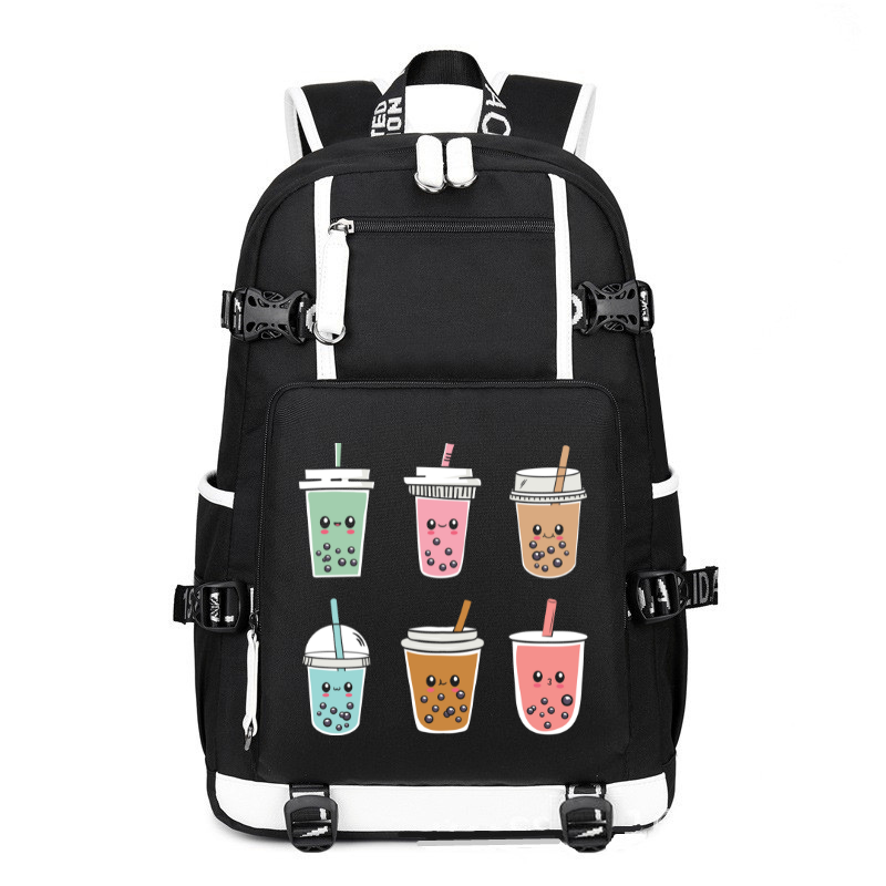 Cute Kawaii Boba Anime Boba Tea Pastel printing Canvas Backpack