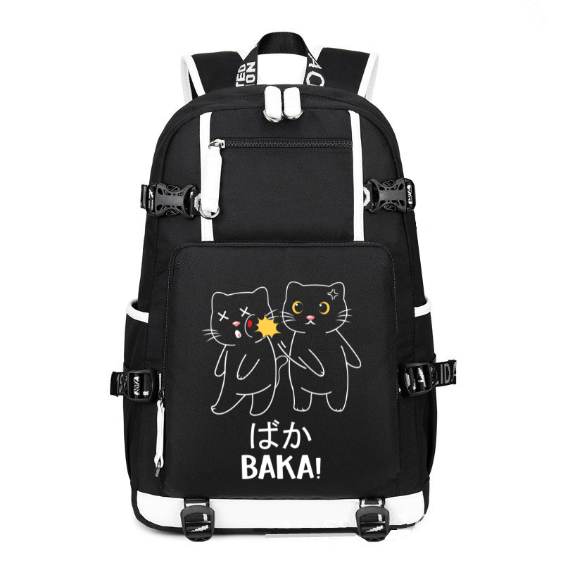 Funny Cute Anime Baka Neko Slap printing Canvas Backpack