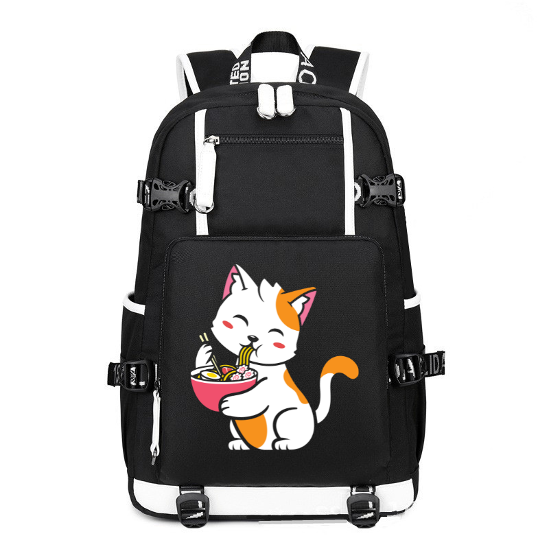 Kawaii Cat Neko Ramen Anime printing Canvas Backpack