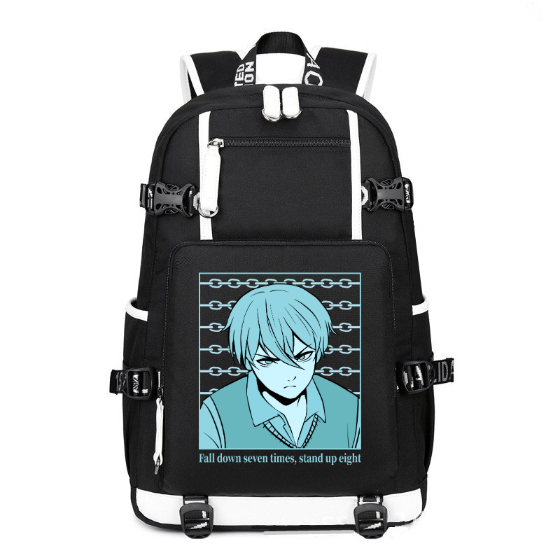 Anime Japanese Streetwear Fall down seven times printing Canvas Backpack