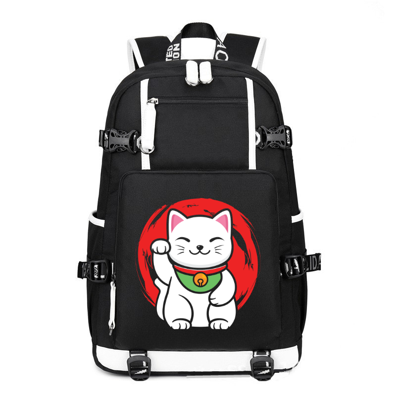 Maneki-Neko Lucky Cat Statue Waving printing Canvas Backpack