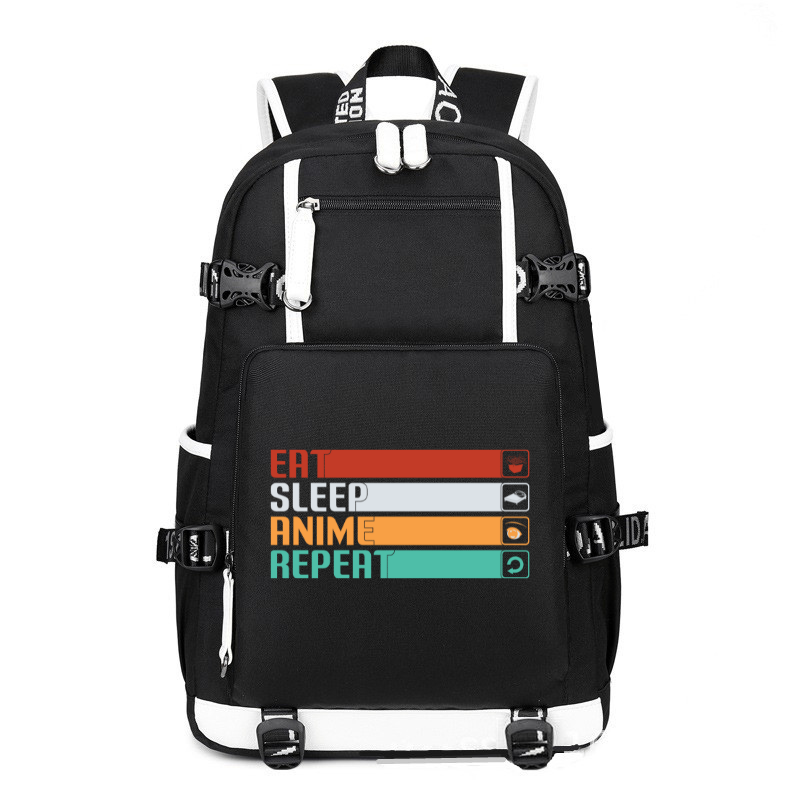 Eat Sleep Anime Repeat Anime printing Canvas Backpack