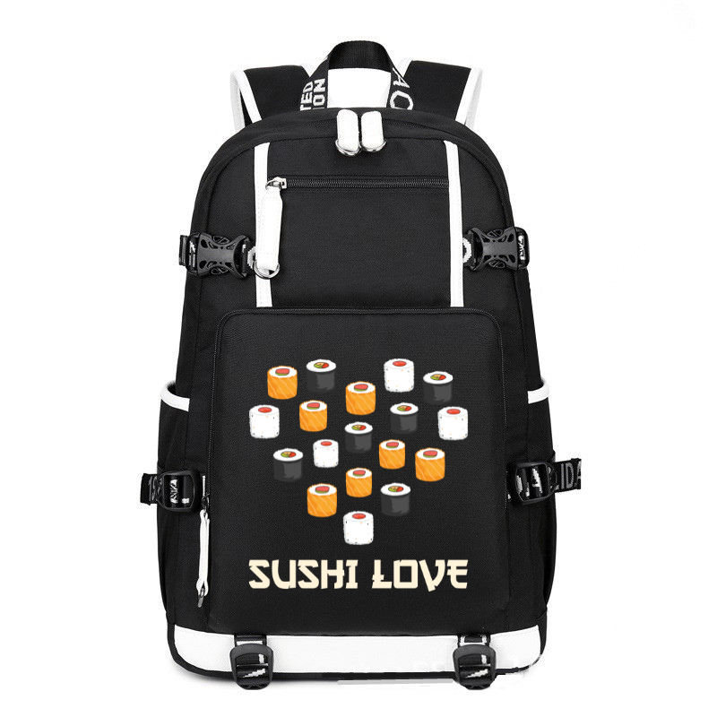 Funny Sushi Gift Heart Sushi Foodie printing Canvas Backpack