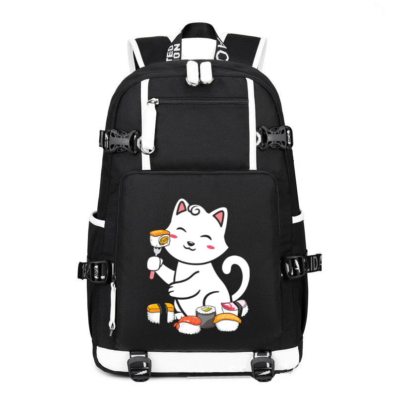 Cute Sushi Eating Cat Neko printing Canvas Backpack