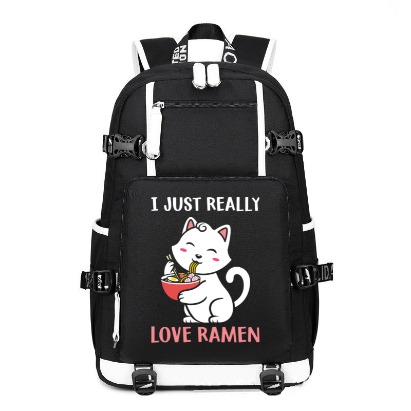 Love Ramen Japanese Kawaii Anime Cat Anime printing Canvas Backpack