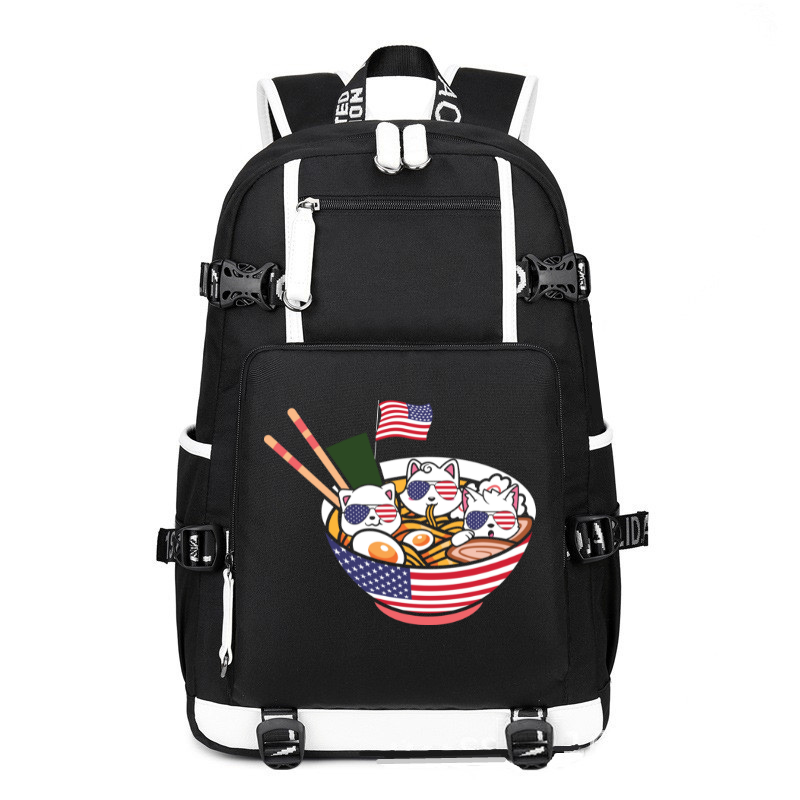 Cats Ramen Anime Funny 4th Of July printing Canvas Backpack