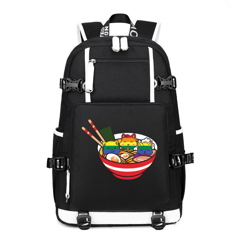 Cats Ramen Anime Food LGBTQ Rainbow Flag printing Canvas Backpack