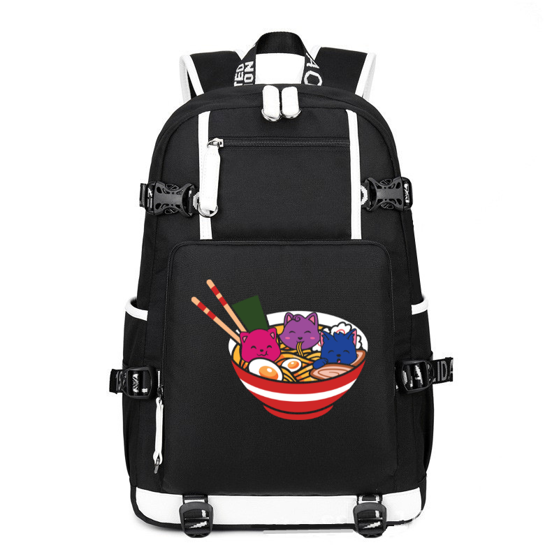 Cats Ramen Anime Food LGBT Bisexual Flag printing Canvas Backpack