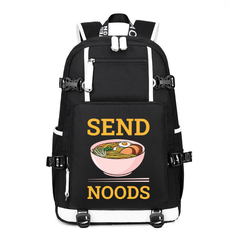 Send Noods Distressed Funny Ramen Noodle printing Canvas Backpack