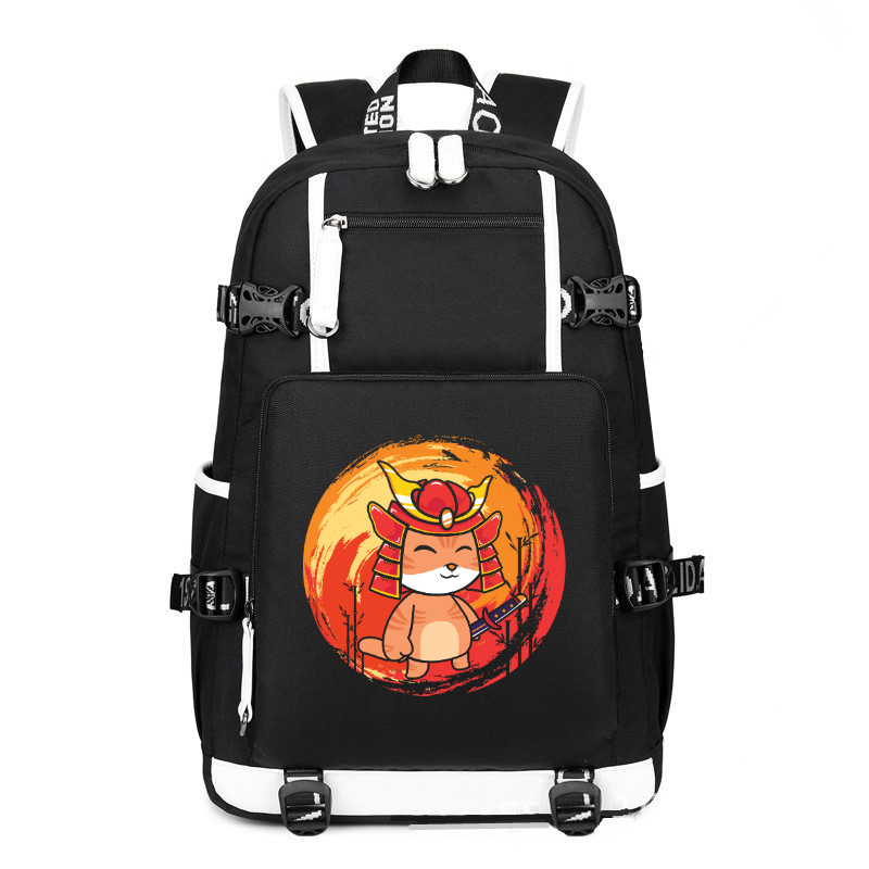 Neko Samurai Bushido Japan Warrior printing Canvas Backpack