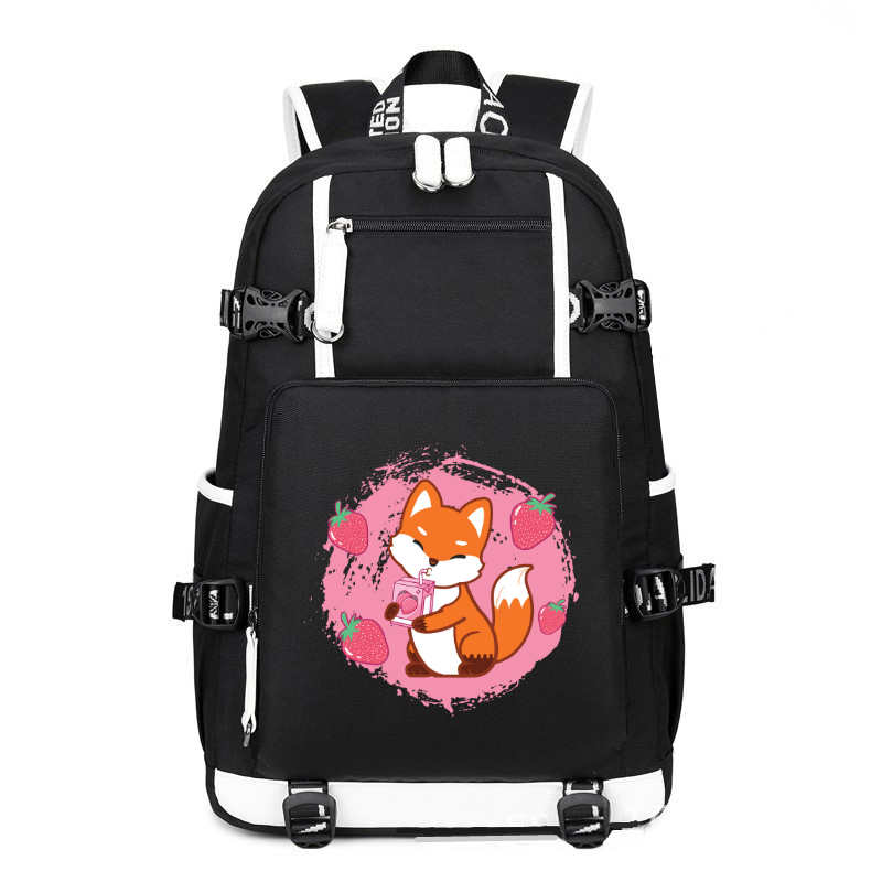 Kawaii Fox Strawberry Milk Anime printing Canvas Backpack