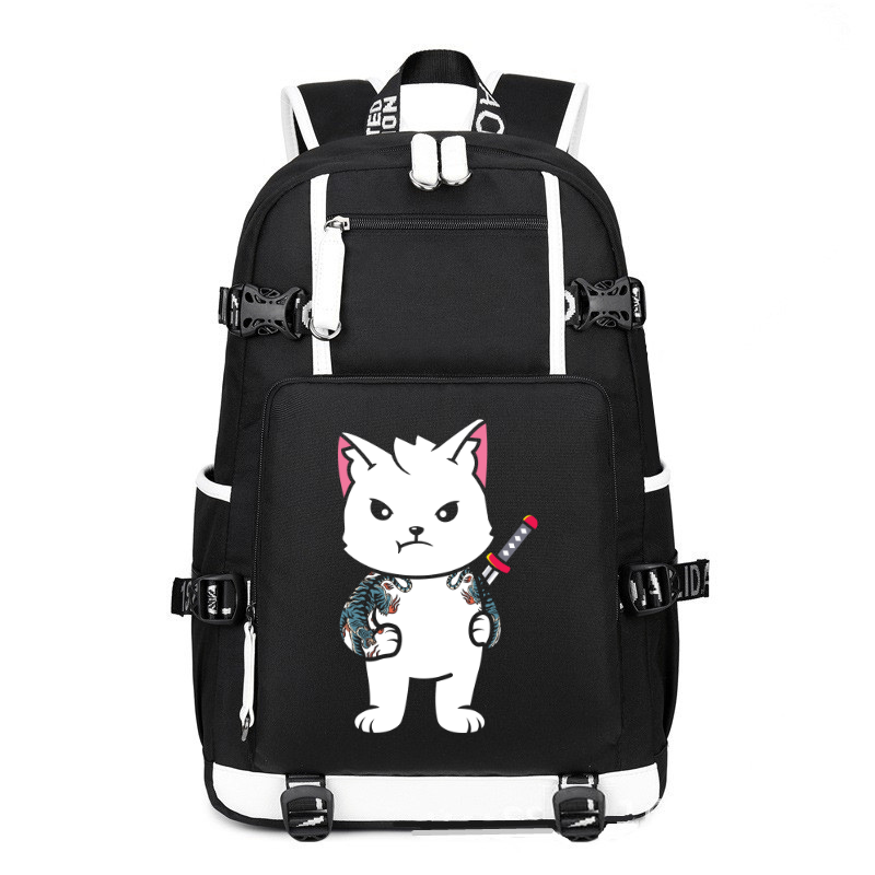 Samurai Cat Katana Ninja Yakuza Tattoo printing Canvas Backpack