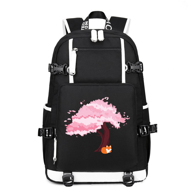 Kawaii Fox Japanese Cherry Blossom printing Canvas Backpack