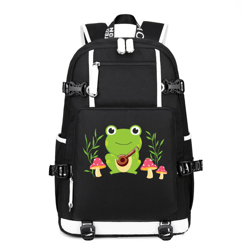 Kawaii Cute Frog Banjo printing Canvas Backpack