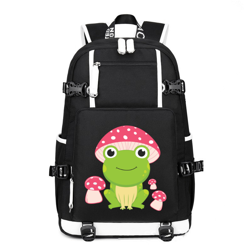 Kawaii Frog with Mushroom Hat printing Canvas Backpack