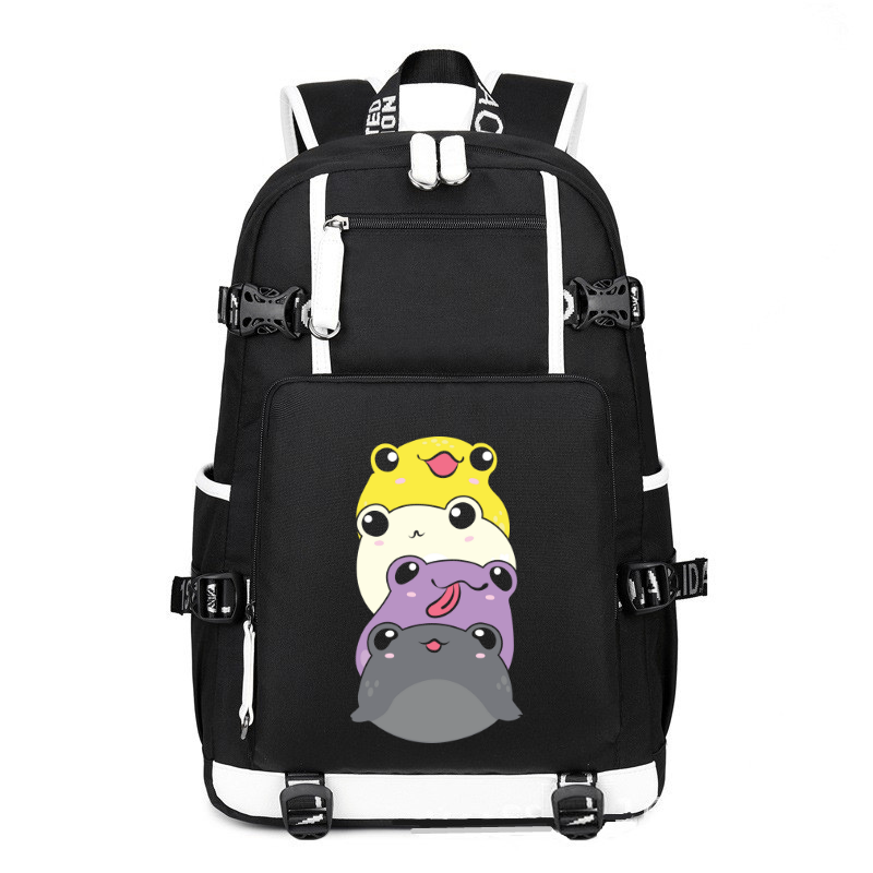 Nonbinary Flag Color Kawaii Frogs printing Canvas Backpack