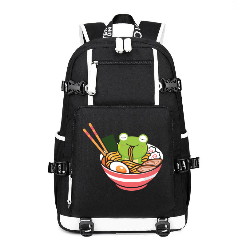 Cute Kawaii Frog Eating In Ramen Bowl printing Canvas Backpack