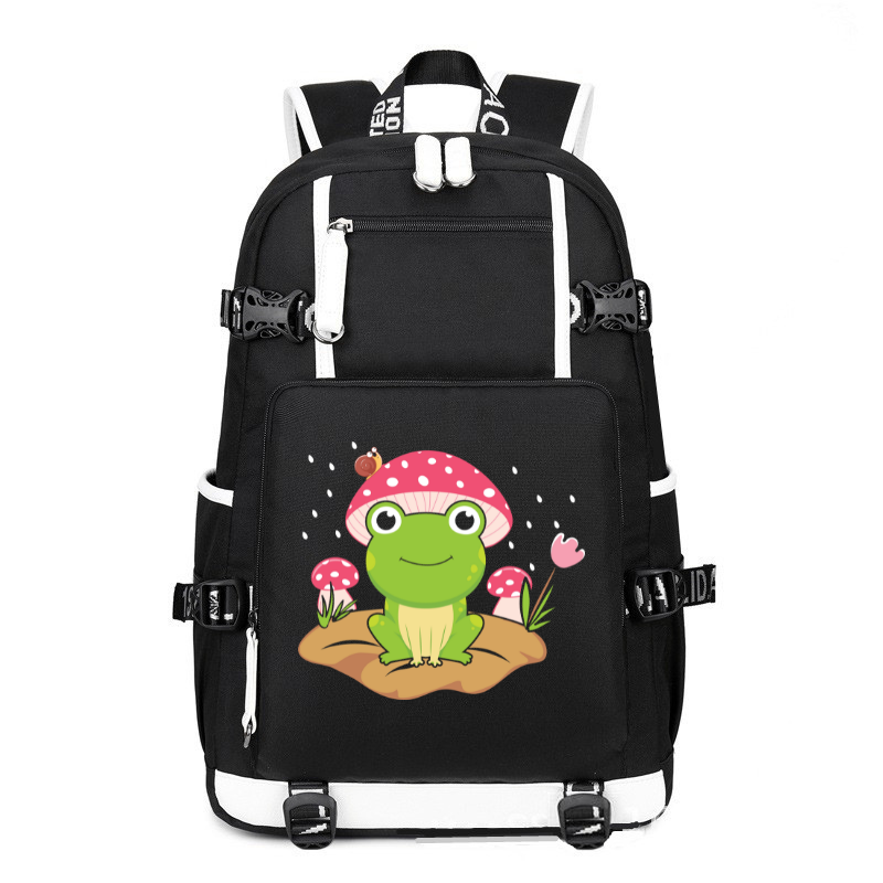 Cute Frog Mushroom Hat With Snail printing Canvas Backpack