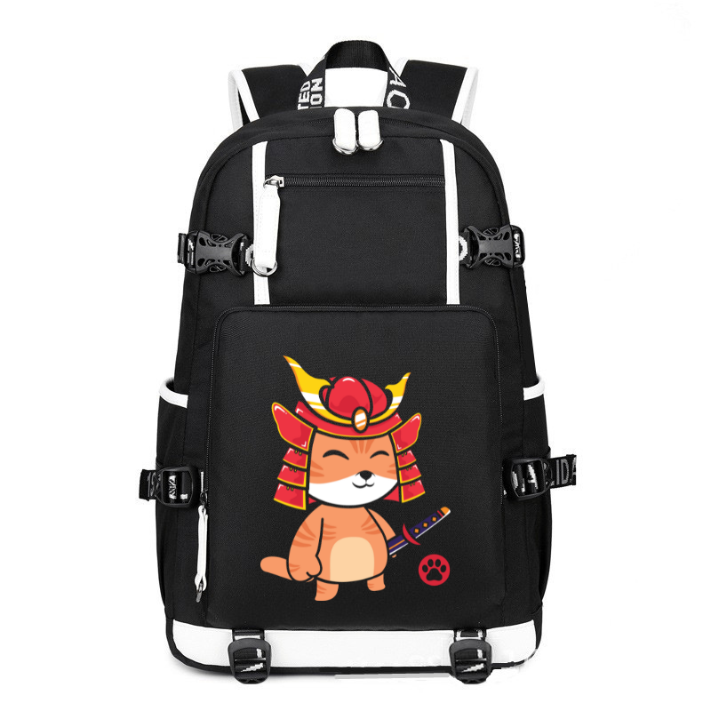 Japanese Samurai Ninja Cat Kawaii printing Canvas Backpack
