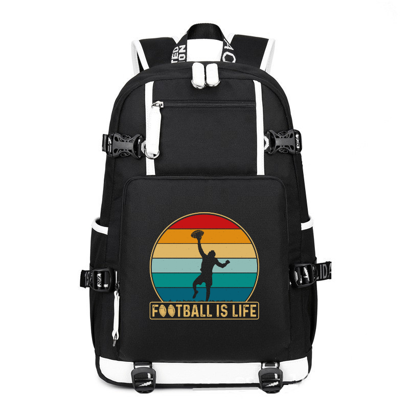 Football Is Life printing Canvas Backpack