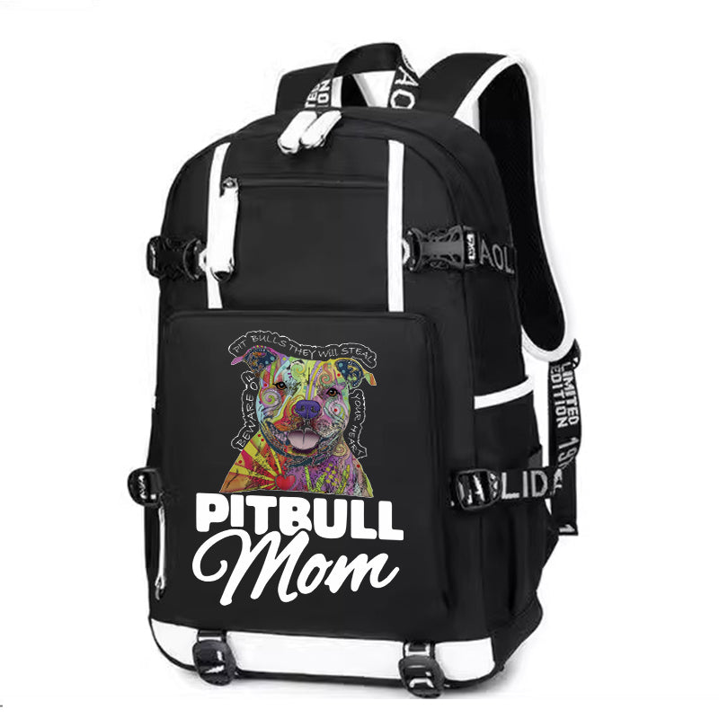 Pitbull mom Printing Canvas Backpack