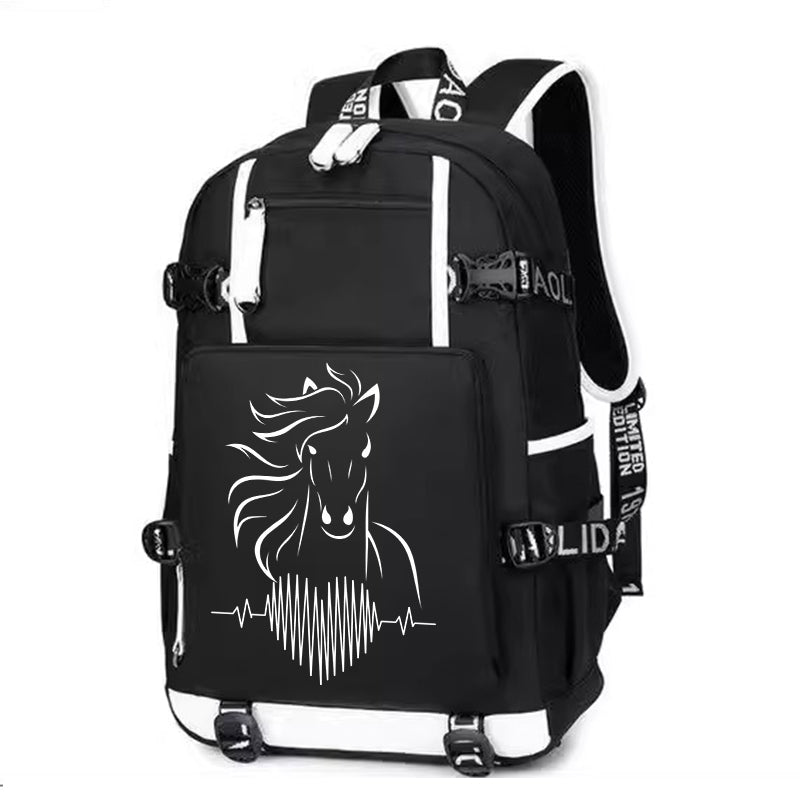 Heart Horse Printing Canvas Backpack