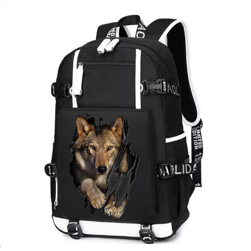 Face Wolf Printing Canvas Backpack