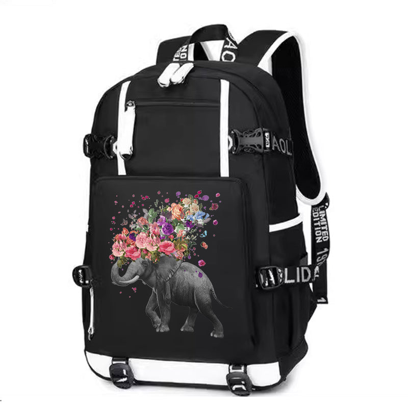 Elephant Flower Printing Canvas Backpack