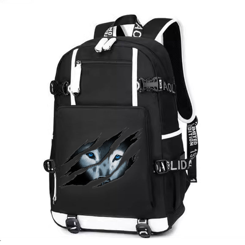 Wolf theme Printing Canvas Backpack